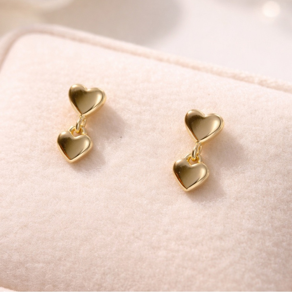 Gold Heart Drop Earrings